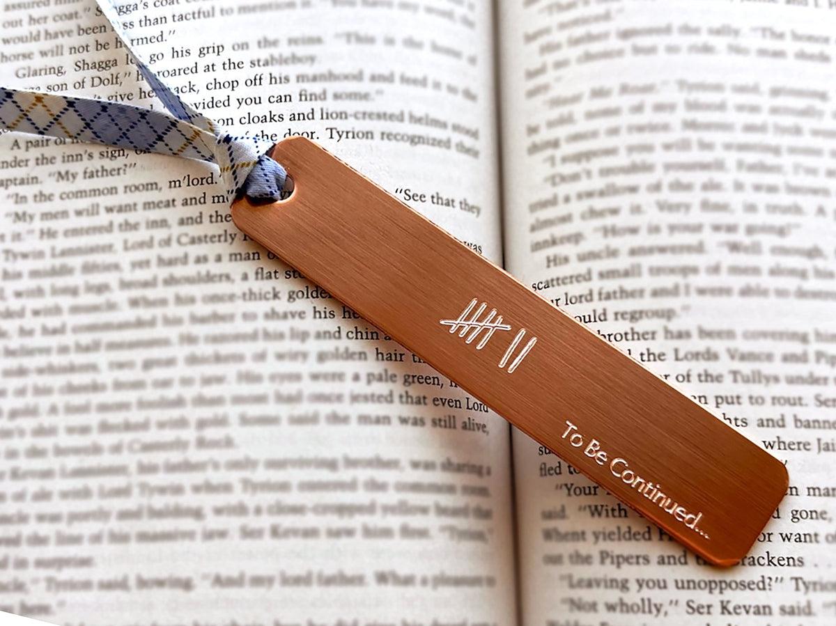 Copper tally mark bookmark, a 7th anniversary gift