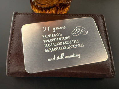21 Years and Still Counting – Personalized Aluminum Wallet Card – Anniversary Gift