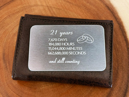 21 Years and Still Counting – Personalized Aluminum Wallet Card – Anniversary Gift