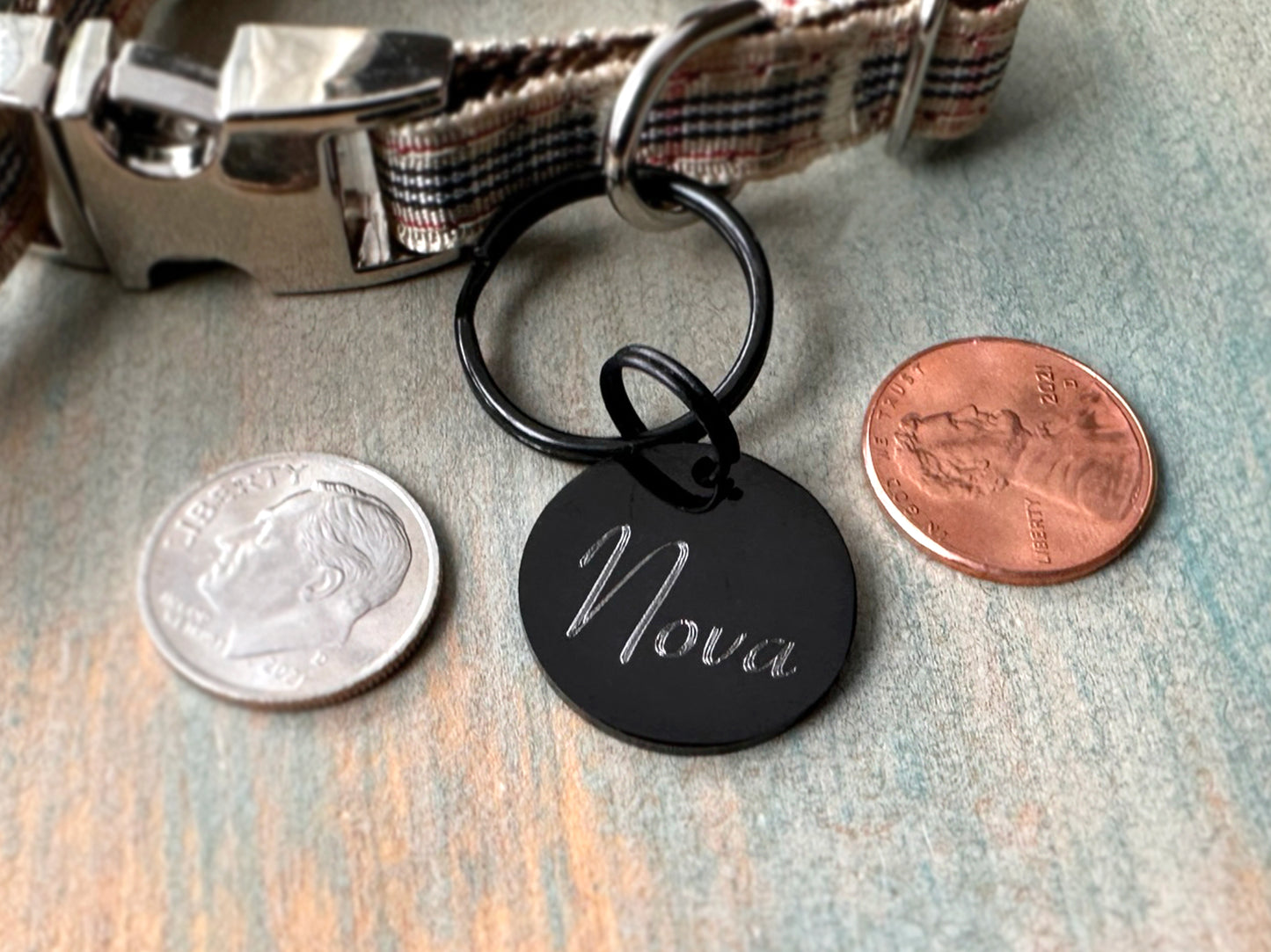 Small Black Stainless Steel Round Pet ID