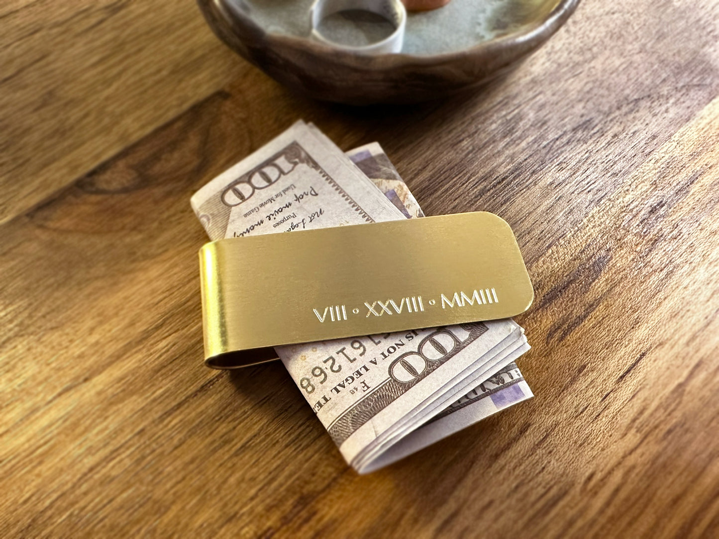 Brass Money Clip with Roman Numerals - Elegant Anniversary Gift