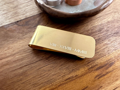 Brass Money Clip with Roman Numerals - Elegant Anniversary Gift