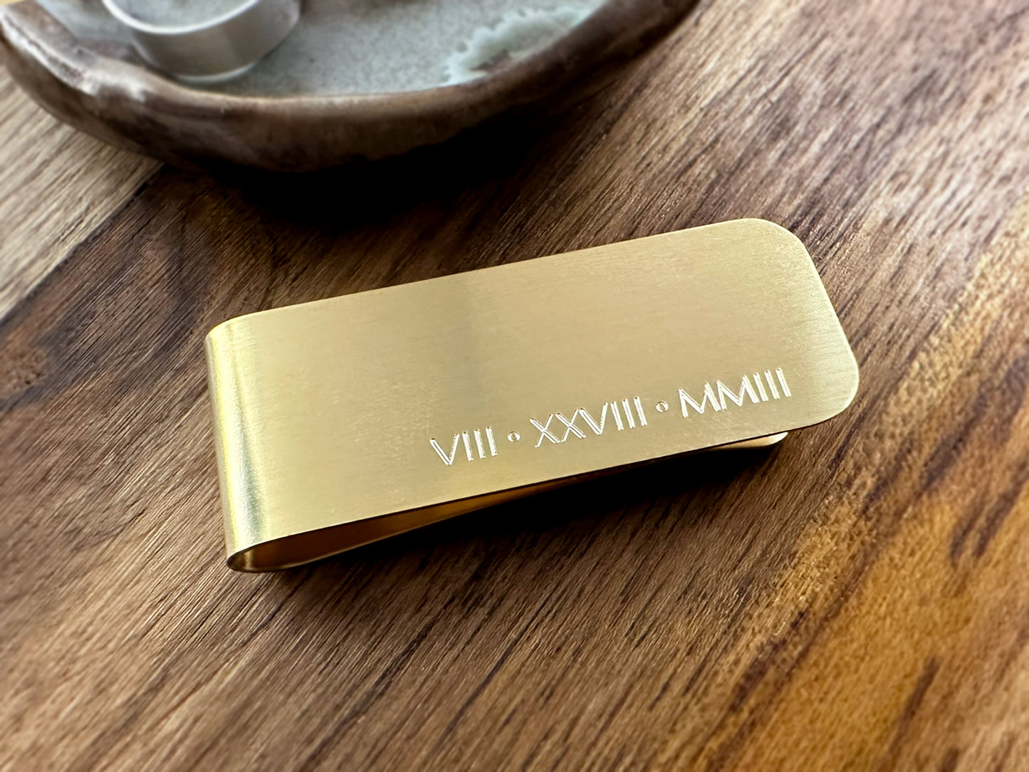 Brass Money Clip with Roman Numerals - Elegant Anniversary Gift