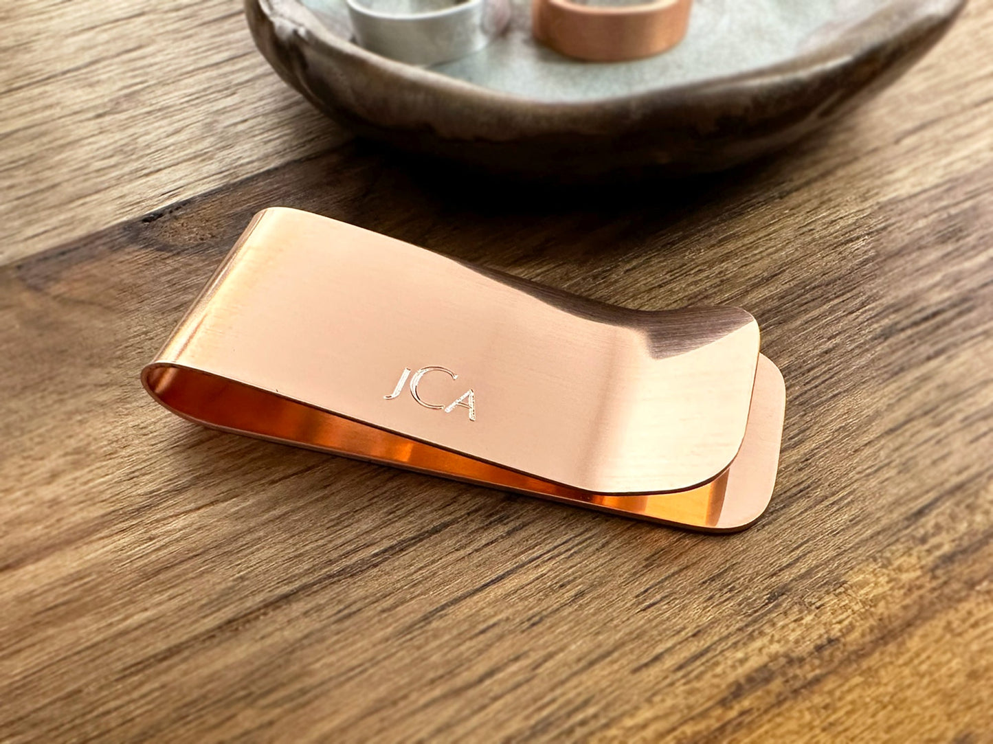 Copper Money Clip - Custom Monogram - Handcrafted Rustic Gift for Him