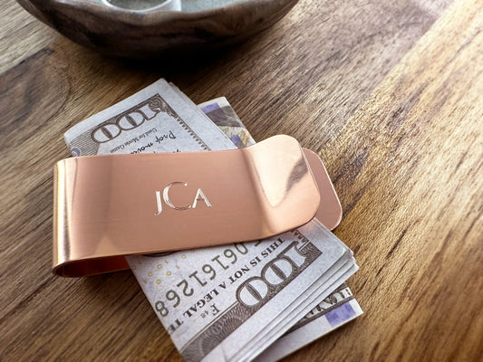 Copper Money Clip - Custom Monogram - Handcrafted Rustic Gift for Him