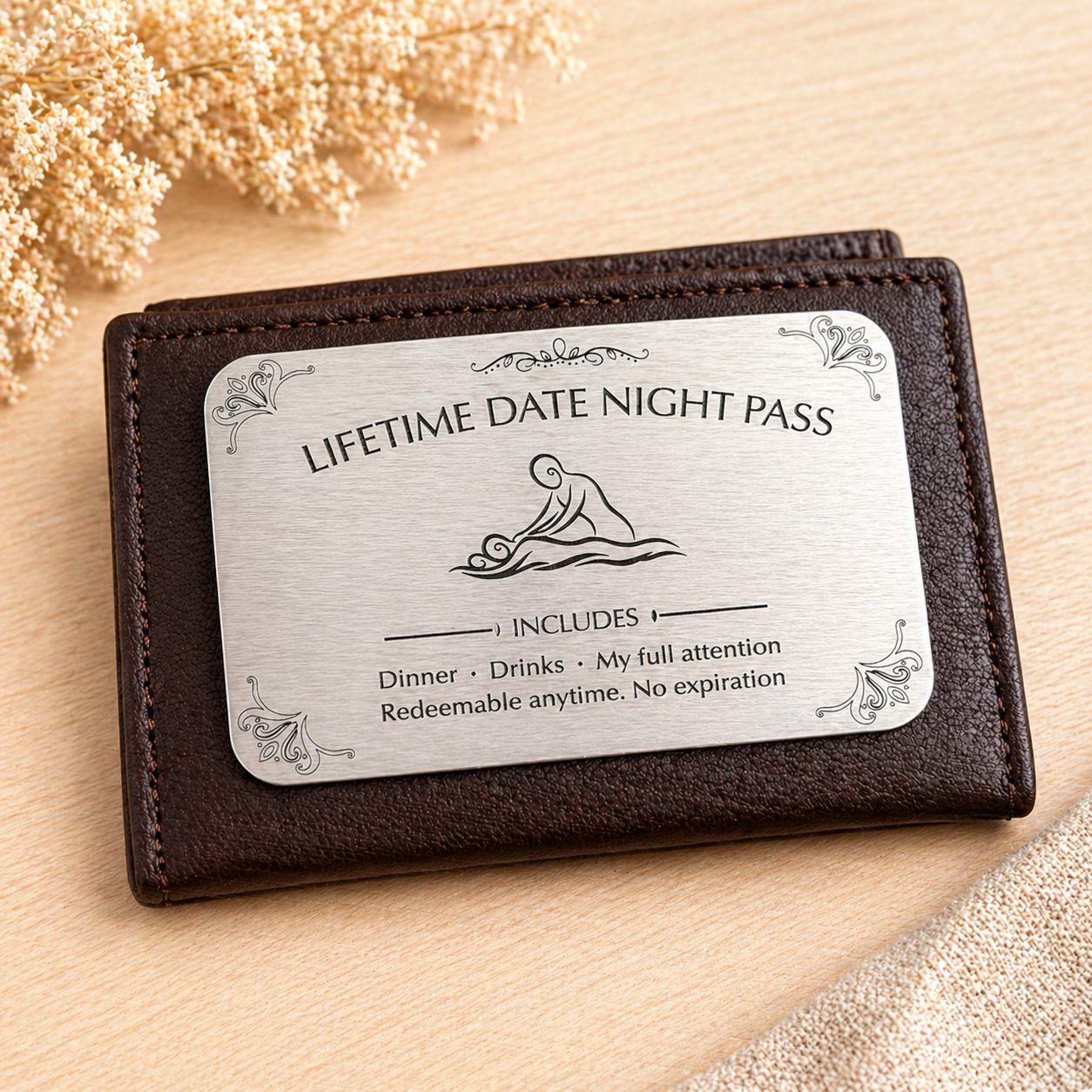 Lifetime Date Night Pass wallet card alternate engraving