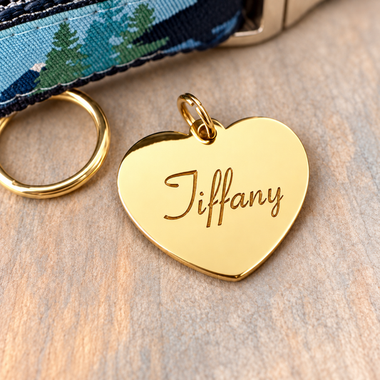 Personalized Gold Heart Pet ID Tag — Engraved Stainless Steel