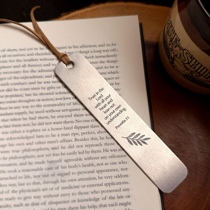 Engraved Scripture Bookmark – Aluminum Bible Verse Bookmark with Leather Tassel