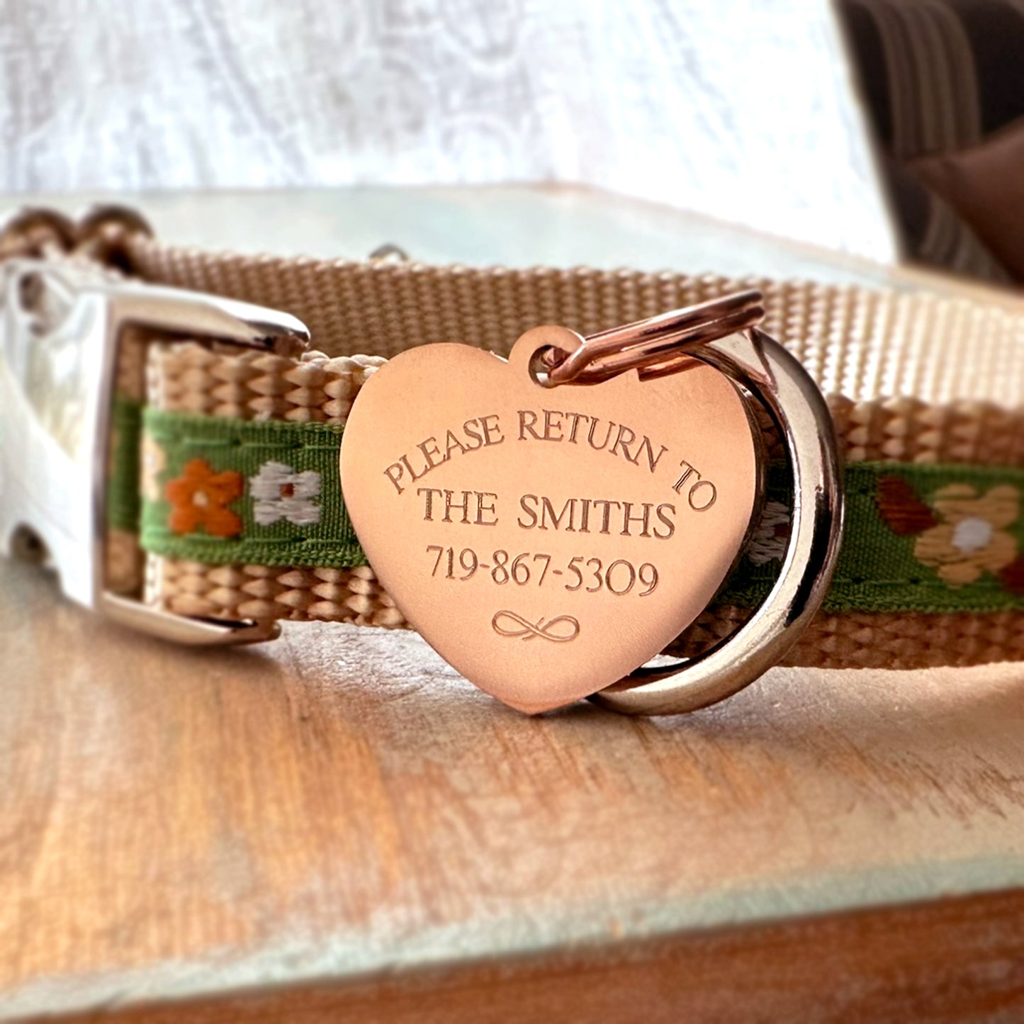 Custom Engraved Heart Pet ID Tag – Stainless Steel – Silver, Rose, Gold