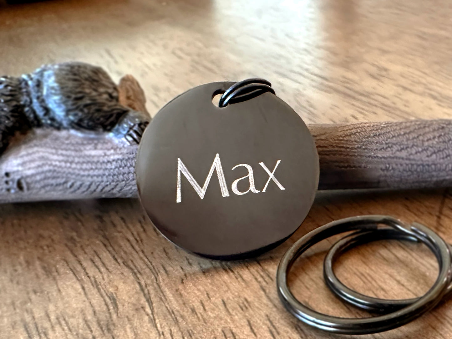 Black Stainless Steel Pet ID - Custom Engraved Dog Tag - Burnished